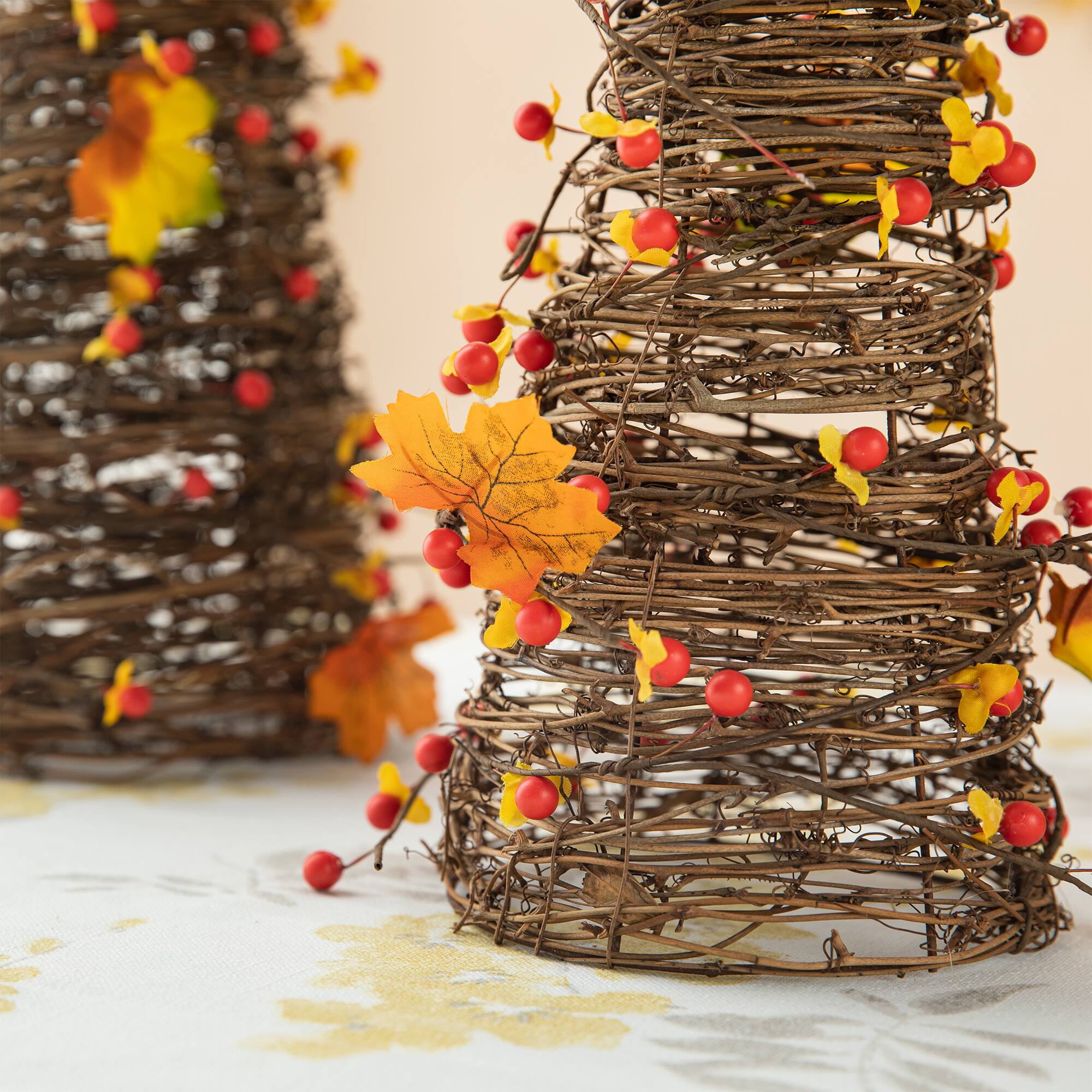 Glitzhome® Rattan Berries & Maple Leaves Table Tree Set